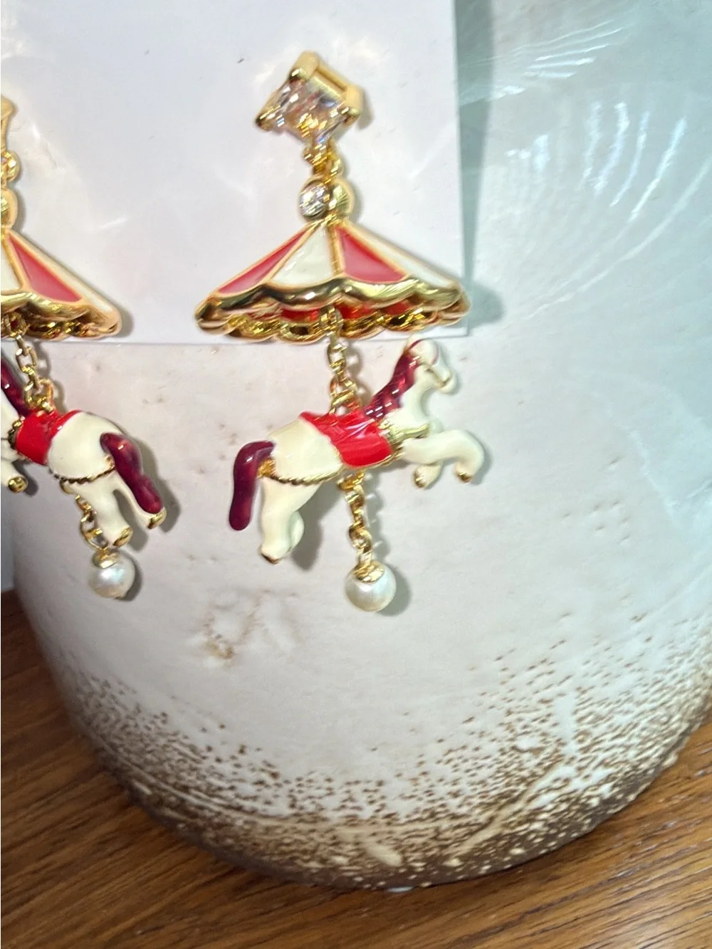 kate spade New York Red, White & Gold Carousel Horse Drop Earrings